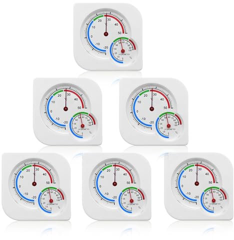 GOEDCH Termometro Higrometro Analogico: 6Piezas 7,5×7,5 cm Termómetro de Interiores y Medidor de Humedad, Estación Meteorológica Pared Precisa, Termometro Ambiente Profesional para Interior, Exterior