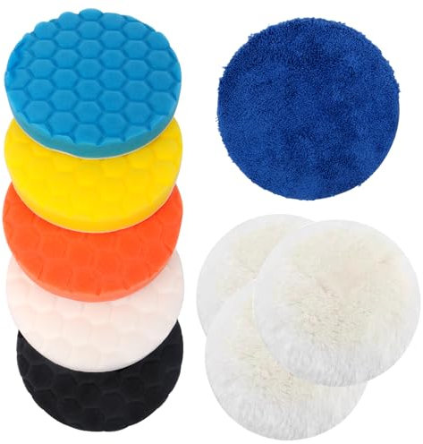 QMLING Lot de 9 éponges de polissage 150 mm Velcro pour voiture en laine, embout de polissage pour visseuse sans fil, tampons de polissage 150 mm pour ponceuse et polisseuse