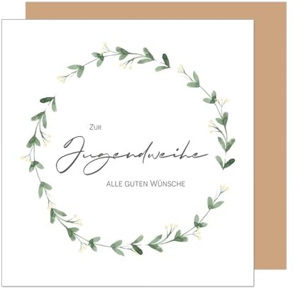 Edition Seidel Premium quadratische Glückwunschkarte zur Jugendweihe mit Umschlag. Jugendweihekarte Karte Grußkarte Junge Mädchen Jugendliche Kranz Zweige (JWQ106 SW025)