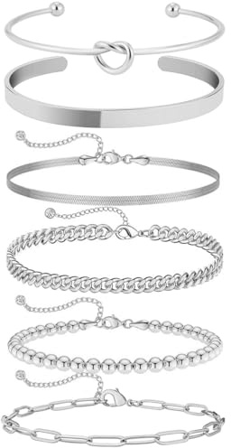 VerLuky 6 st rostfria damarmband, vattentäta staplingsbara justerbara armband, smycken i rostfritt stål för kvinnor och flickor