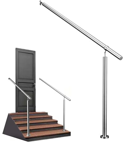 AICA Barandilla de escalera, Barandilla de entrada de acero inoxidable, ángulo de montaje ajustable, montaje en pared y suelo, para entradas, pasillos, interior y exterior, Plateado, 100x95 cm