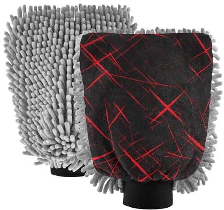Guanto da lavaggio in microfibra con motivo irregolare rosso e nero, guanti per pulizia auto, spugna per lavaggio auto