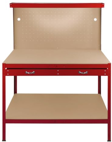 Garage Workbench Red Pegboard Drawer Shelves LED Light Heavy Duty Steel Wooden Workshop Industrial Shed DIY Work Table Desk Tool Storage Station Unit 370kg Total Capacity 40 Hooks Rubber Mallet