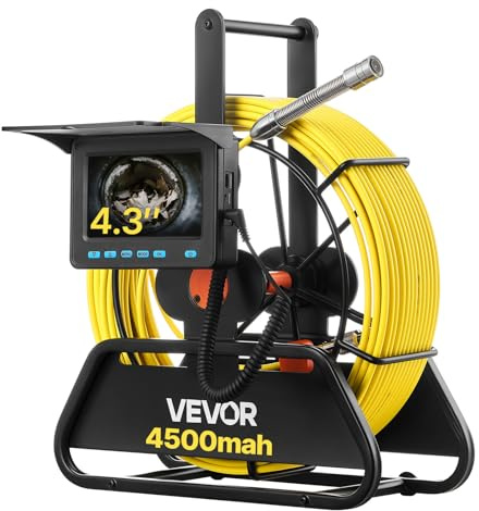 VEVOR Telecamera per Fognatura 20 m, Endoscopio Industriale con Schermo HD 480P, Telecamere Idrauliche a Serpente Impermeabili IP68 con 6 LED e Scheda da 16 GB per Tubi di Condotta Fognaria
