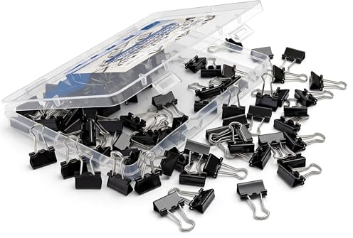 Barpre 80 Pieces 15mm Binder Clips Black - Small Metal Foldback Clips (Pack of 80), Mini Bulldog Clips for Office School Home & Kitchen, Heavy Duty Steel Clamps with Clear Storage Box