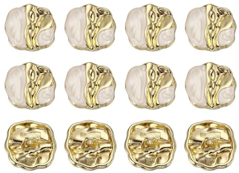 QUARKZMAN 12 Piezas De Botones Cuadrados De Metal, 17mm Forma Cuadrada Con Agujero Simple Para Coser En Blusas Camisas Y Accesorios De Ropa DIY, Dorado Blanco