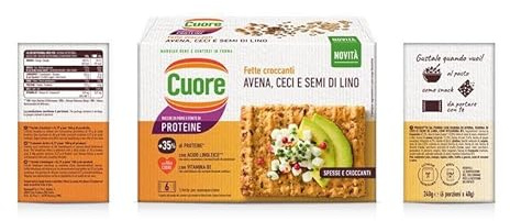 Cuore - Fette Croccanti, Avena, Ceci e Semi di Lino. Cotte al Forno, 240g (6 Monoporzioni). Ricche di Fibre e Fonte di Proteine, con Olio Cuore e Vitamina B1.