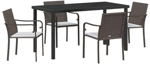 Nqyjm Set di mobili da giardino Set di mobili da giardino Gruppo da pranzo 5 TLG, in rattan PE marrone e nero, con 4 sedie per 4 persone, mobili da balcone per terrazza, giardino e balcone, LH1