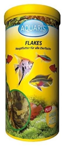 AQUARIS Flakes – Nourriture pour Poissons d’Aquarium – 1L / 150g. Nourriture en Flocons pour Poissons d’Aquarium et tropicaux. Haute digestibilité. Ne Trouble Pas l’Eau.