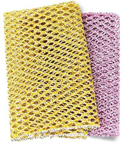 Heavy Duty Dish Scrubbers, Non-Scratch Scouring Pads - Odorless & Long Lasting Mesh Dish Cloth - Replace Sponges - Kitchen, Floor and Bathroom Usage - Made in Korea (2 Pcs)