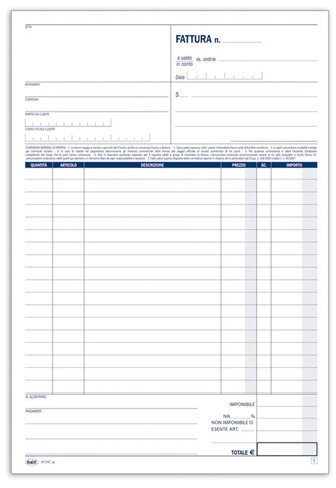 blocco Fatture a un Aliquota, duplice copia - Blocco da 50 fogli - Spedizione (6,99) Gratuita oltre 50 euro! (anche cumulativa con altri prodotti del venditore)