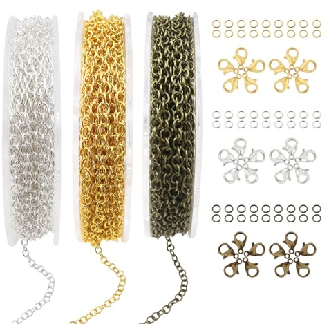 TOAOB 15 m Halsband Kedjor Kit 2 mm Guld Silver Brons i Färg med Hummerlås och Bindringar för kedjeförlängare ersättning Armband Halsband Tillbehör DIY Hantverk Smyckestillverkning | Halsbandstillbehör, gör-det-själv hantverk guld silver brons, med hummerlås, hoppringar