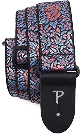 Perri's Leathers Ltd. - Gitarrrem - Nylon - Jacquard - Rosa Blå Blommig - Justerbar - För Akustiska/Elgitarrer - Tillverkad i Kanada (TWS-7275)