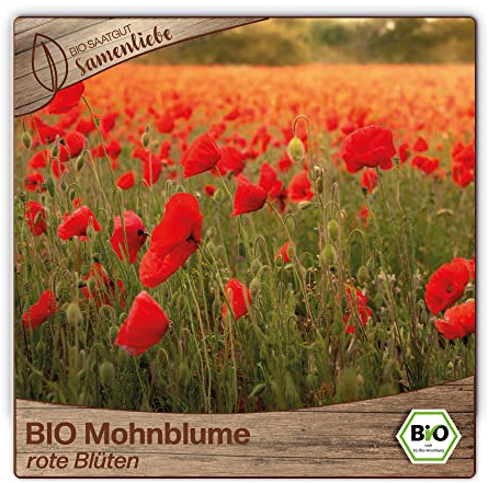 Samenliebe BIO Mohnblume Samen alte Sorte rote Blüten 2000 Samen samenfestes Blumen Saatgut für Garten Freiland und Balkon BIO Blumensamen