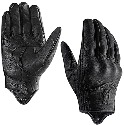 Harssidanzar Damen Vollfinger Ziegenleder Leder Touchscreen Motorradhandschuhe GL016EU,Schwarz,Größe M