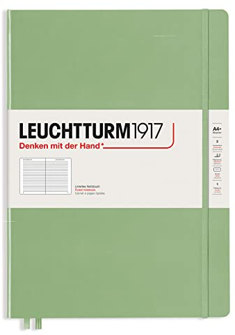 LEUCHTTURM1917 363918 Notizbuch Master Slim (A4+), Hardcover, 123 nummerierte Seiten, Salbei, Liniert