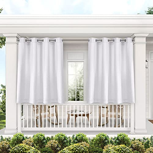 Exclusive Home Biscayne Indoor/Outdoor Two Tone Textured Grommet Top Curtain Panel, 54x63, White, Set of 2