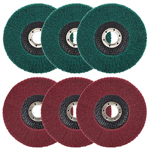 SI FANG 6Pcs 115mm Nylon Fiber Flap Disc Polishing Buffing Wheel, Assorted 180 & 320 Grit Non-Woven Sanding Grinding Wheel Set, 4.5'' x7/8'' Scouring Pad Angle Grinder Discs, Deburring & Rust Removal