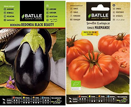Semillas Batlle Berenjena REDONDA Black Beauty & Tomate Marmande RAF - ECO