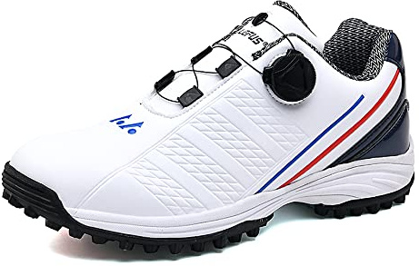 Adoff Chaussures de Golf Hommes en Cuir - Design Antidérapant, Confortable et Respirant avec Boucle Pivotante (Blanc Rouge 1,44)