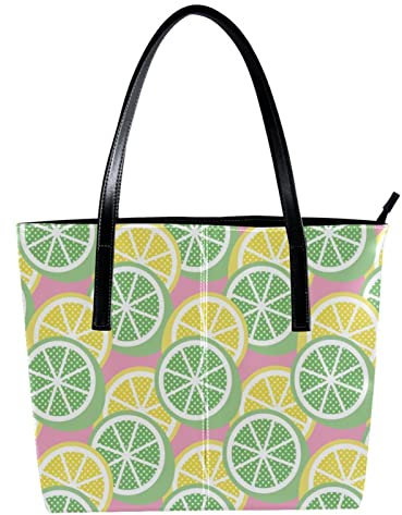 Borsa Personalizzata PU Leather Tote Borse A Spalla Tote Borsa Verde Giallo Limone Lime Fruit Pink, Multicolore