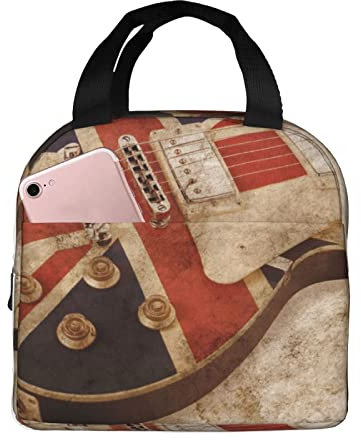 XVBCDFG Bolsa de almuerzo con bandera británica para guitarra, para oficina al aire libre, papel de aluminio portátil, aislamiento grueso y bolsa Bento para