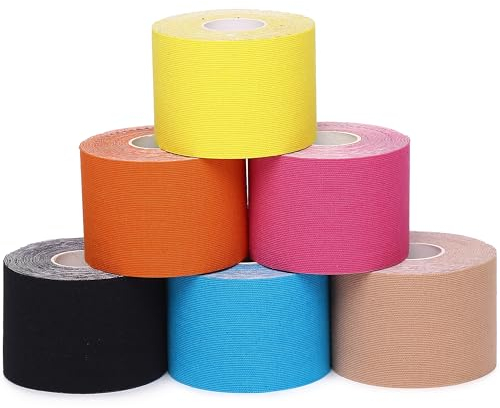 Kinesiology Tapes K Tape 6 Rolls, Waterproof Physio Tape Muscle Tape for Injured Muscle Recovery & Joints Support, 5cm x 5m per Roll (Multicolour)