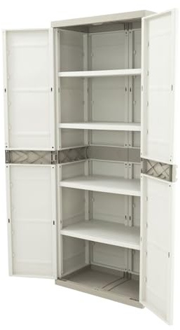 Jardin202 - Armario de 4 estantes de Resina | Titanium Beige | Almacenaje Exterior e Interior | 70x44x176 cm | (Beige)