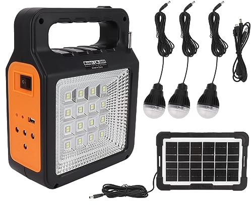 Solar Powerbank, 6000mAh Tragbares Solarladegerät Helle Scheinwerfer Panel Leuchte, Aufladbare Powerbank mit Solarpanel und 3 Glühbirnen für Smartphones, Tablets, Outdoor Camping