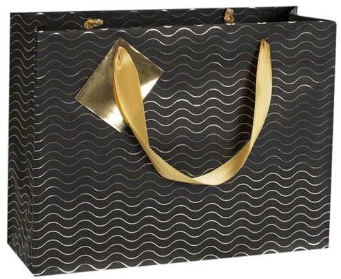 Clairefontaine 212860Cpack - Un lot de 5 Sacs Cadeaux Premium - Format shopping - 32x13x24,5cm - 170g - Motif : Vagues or fond noir - Idéal pour : Jeux De Société, Puzzles, Vêtements