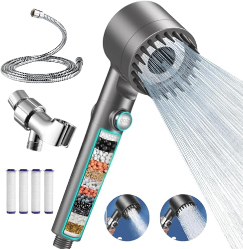 BRONXIC® Shower Head High Pressure with 4 Modes, Turbocharged Design for Low Water Pressure, Universal Water Saving Handheld Shower Head with Plastic+Metal Shower Hose, Shower Head Holder & 3 Filters