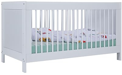 Inter Link - Babybett-Gitterbett - Kinderbett - höhenverstellbarer Lattenrost - Rausfallschutz - mit 3 herausnehmbaren Schlupfsprossen - massivholz - inkl. Lattenrost - Weiß - 140 x 70cm Baila