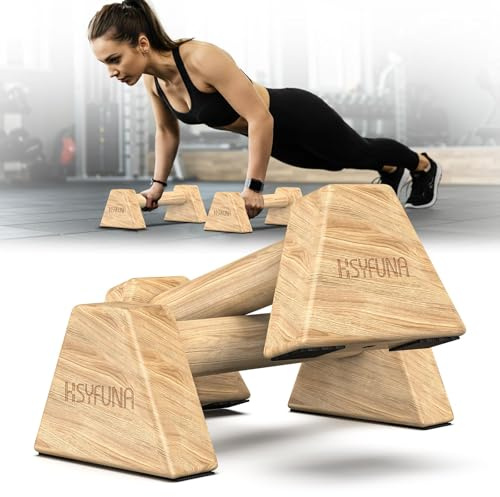 HSYFUNA Poignées de pompes Paralelas Calistenia, Empuñaduras para flexiones, barras de soporte push-up,asas antideslizantes, paralelas, flexiones de madera, para Gimnasia Fitness Yoga