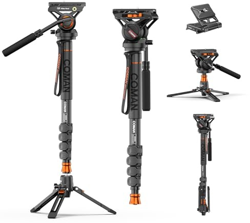 Monopié con pies, trípode de cámara profesional de 73 pulgadas, con cabezal fluido Q6 para DJI RS4 Manfrotto, monopié portátil de aluminio con base de soporte de trípode extraíble, carga máxima de 22