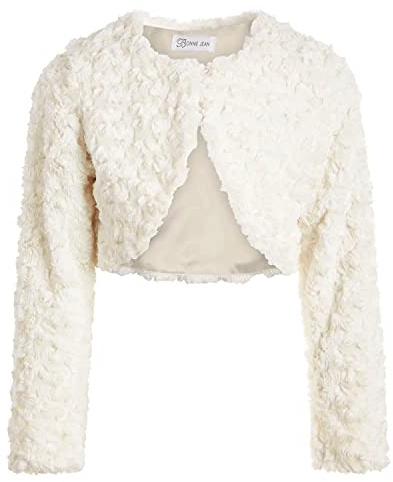 Bonnie Jean Girls Size 12M-16 Faux Fur Swirl Shrug Sweater Jacket (Ivo24-Ivory, L-10-12)