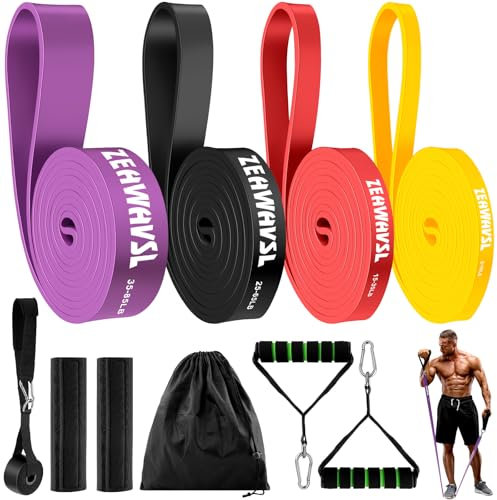 Zeawavsl Resistance Bands, 4 Fitnessbänder Widerstandsstufen, Krafttraining mit Tragetasche, Griffen, Schutzhüllen und Türankern, Widerstandsbänder für Dehnung, Fitness, Krafttraining