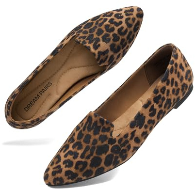 DREAM PAIRS Women's Pointed Toe Slip-On Dressy Flat Shoes Comfortable Business Casual Dress Shoes for Office Work,Size 9,Leopard,DWUMSP2502