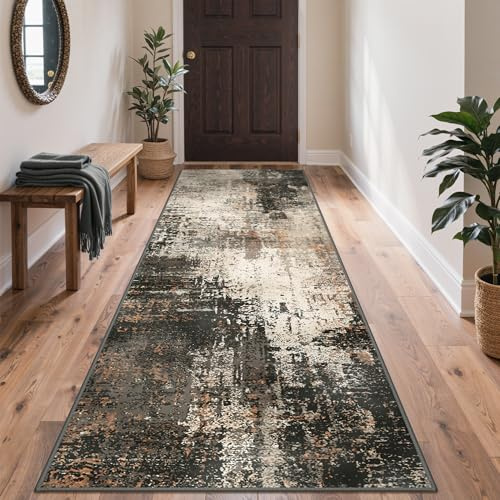 BEIMO löparmatta 60 x 120 cm, halkfri tvättbar abstrakt matta brun | Små tvättbara löparmattor 60 x med jord brun abstrakt mönster mjuk halkfri matta för hall och kök