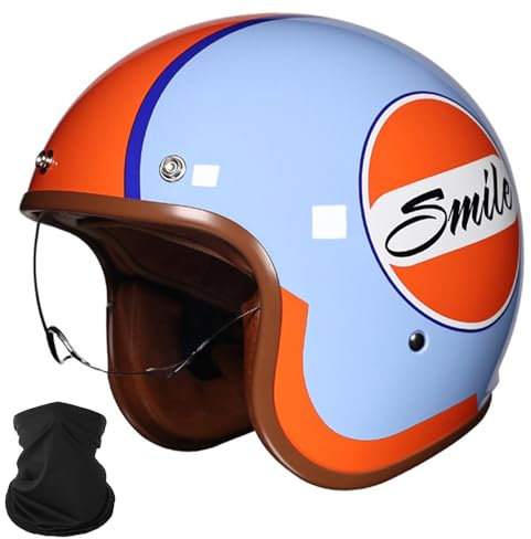 Retro-Jet-Helm 3/4-Helm, Cruiser Chopper Roller Moped-Helm, Retro-Halbschalenhelm ECE-Zertifiziert, Moped Scooter Offenem Helm, Halbschale Jethelm, für Herren und Damen, M~XXL