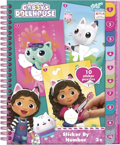 Gabby's Dollhouse Sticker Livre de coloriage avec chiffres | Livre pour enfants d'âge préscolaire et petits fans de bricolage | 10 puzzles autocollants et images à colorier