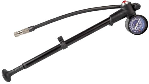 M-WAVE Fahrradpumpe, Luftpumpe, mit Manometer, 28 bar, 400 psi, flexibel, klein, AV, FV, AIRSHOCK von M-WAVE, schwarz, blau