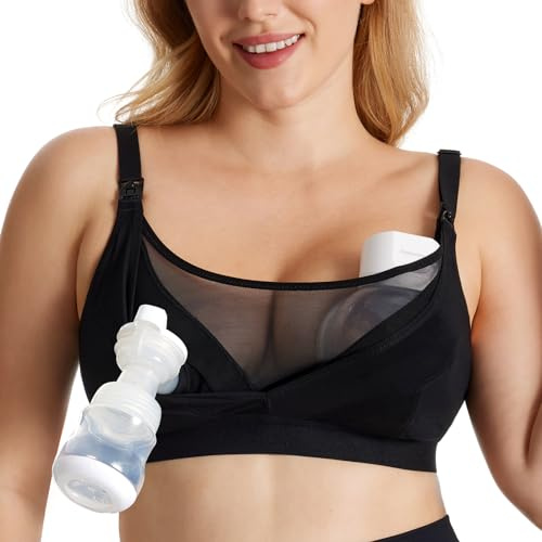 momcozy Soutien Gorge Allaitement et Tire Lait Mains Libres en Maille Respirante, Soutien Gorge Tire Lait Grande Taille 95C-115E, Brassière Tire Lait Confortable 2 en 1