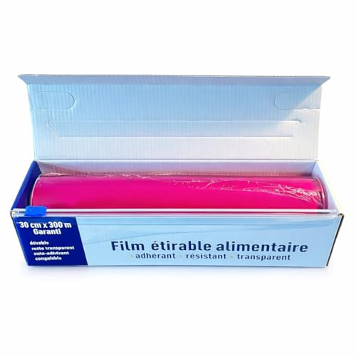 Bobine de film étirable alimentaire professionnel avec Lame 30cm x 300m