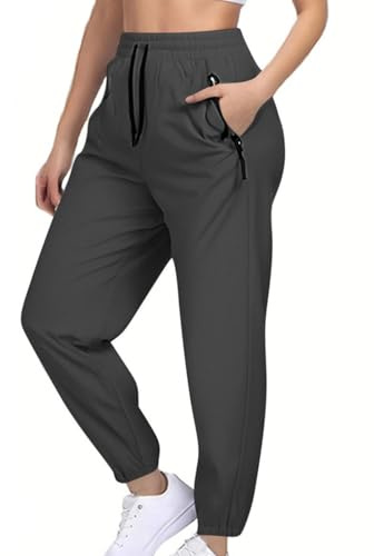 XCXC Damen Jogginghose mit Reißverschluss-Taschen und Kordelzug Frauen Leichte Atmungsaktive Hose Sporthose Jogginghose Trainingshose für Alltag Fitness Laufen Yoga