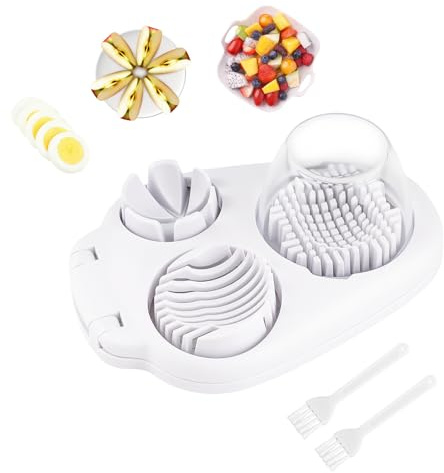 Egg Slicer - 3 in 1 Egg Slicer for Boiled Eggs with 2 Cleaning Brushes, Multifunctional Banana Strawberry Egg Cutter with Stainless Steel Blade, Kitchen Accessories