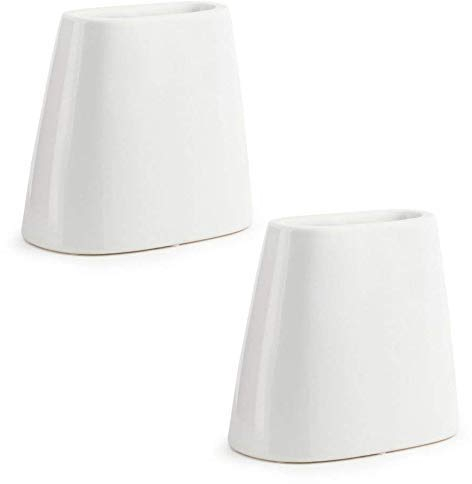 Simpa Set of 2 White Ceramic Umbrella Stands - 20cm (H) x 17cm (L) x 11cm (D) - Each Stand Holds 4 Umbrellas.