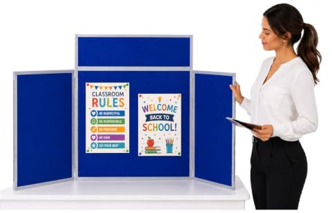 Wonderwall Small Tabletop 3-Panel Folding Exhibition Display, Blue/Grey