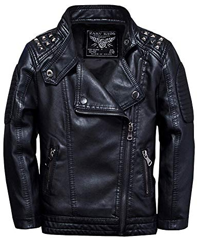 L PATTERN Kinder Jungen Lederjacke Frühling Herbst Motorrad Lederimitat Mantel Übergangsjacke Kunstleder Bikerjacke mit Nieten, schwarz, 116