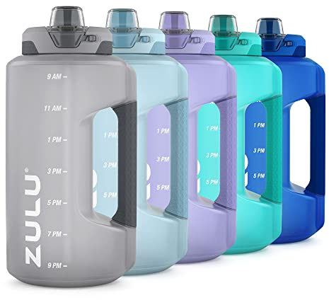 ZULU Goals 64oz Half Gallon Plastic Water Bottle with Straw and Time Marker | Large Reusable Jug with Handle and Leak Proof Lid for All Day Hydration, Gym and Outdoors, Gift Ready, Grey
