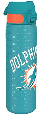 ion8 NFL Miami Dolphins Leichte Edelstahl Trinkflasche, 600 ml/20 oz, nicht isoliert, auslaufsicher, leicht zu öffnen, sicherer Verschluss, spülmaschinenfest, Klappdeckel, passt in Getränkehalter